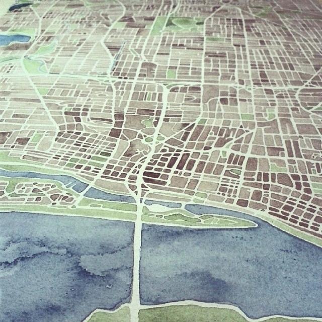 640x640 Watercolor Map Painting Art City Street Memphis Tn - Watercolor City Map