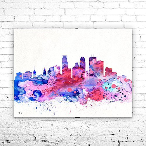 500x500 Minneapolis Minnesota Skyline Print, Minneapolis - Watercolor City Map