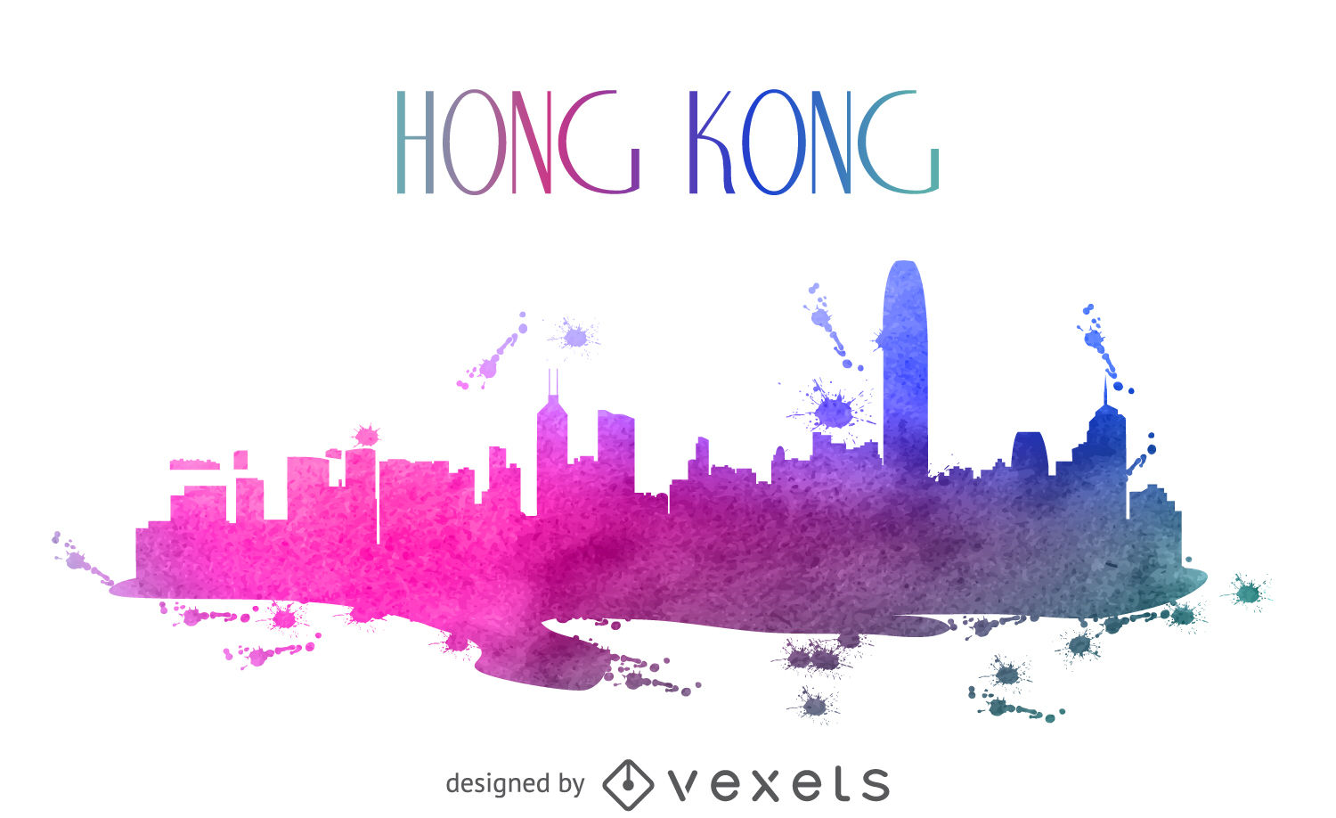 1500x918 Hong Kong Watercolor Skyline - Watercolor City Skyline
