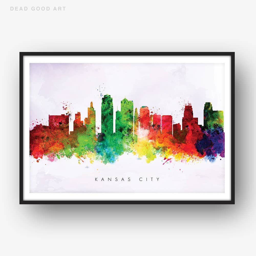 1000x1000 Kansas City Skyline, Purple Wash Watercolor Print Dead Good Art - Watercolor City Skyline