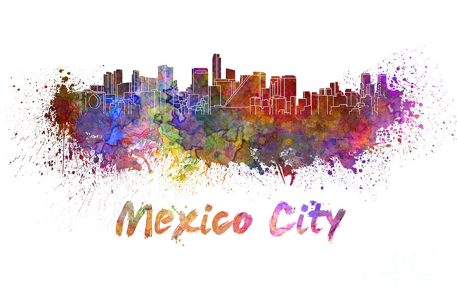 900x590 Mexico City Skyline In Watercolor Painting By Pablo Romero - Watercolor City Skyline