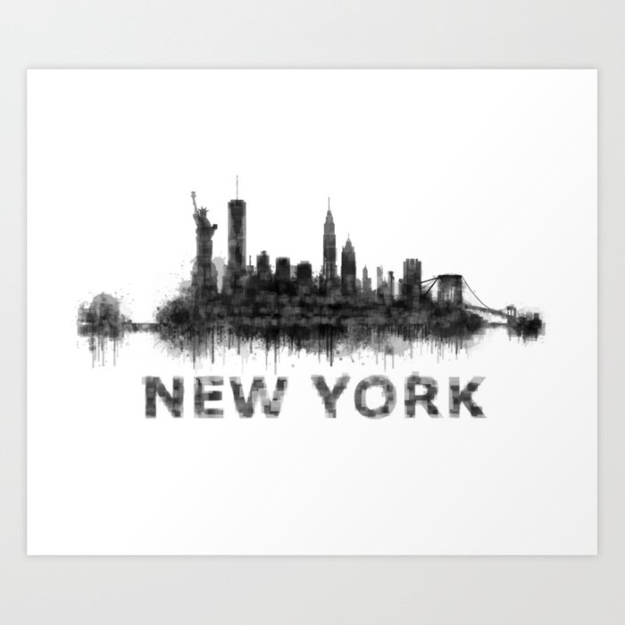 700x700 Ny New York City Skyline Nyc Black White Watercolor Art Art Print - Watercolor City Skyline