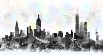 350x187 New York City Skyline Silhouette Watercolor By Mary Alhadif - Watercolor City Skyline