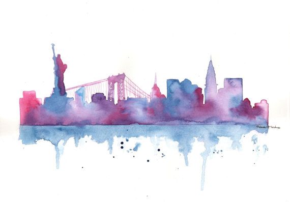 570x397 Original Watercolor Painting - Watercolor City Skyline