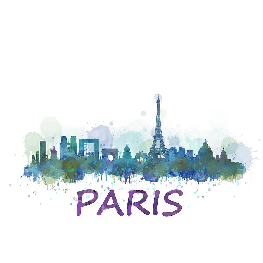 900x900 Paris City Skyline Hq Watercolor V3 Painting By Hq Photo - Watercolor City Skyline