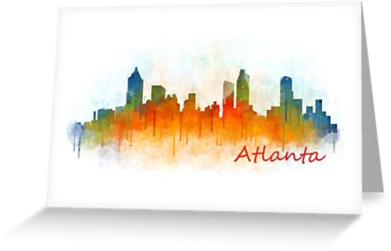 441x283 Us Atl Atlanta City Skyline Watercolor Uhq V3 Greeting Cards By - Watercolor City Skyline