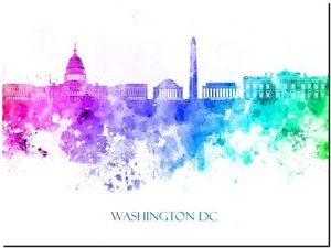 300x225 Washington Dc City Skyline Usa Watercolor Abstract Canvas Art - Watercolor City Skyline