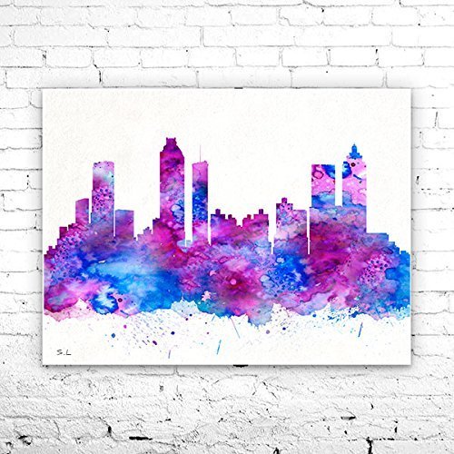 500x500 Atlanta Georgia City Skyline, Art Print, Atlanta Art - Watercolor City Skyline