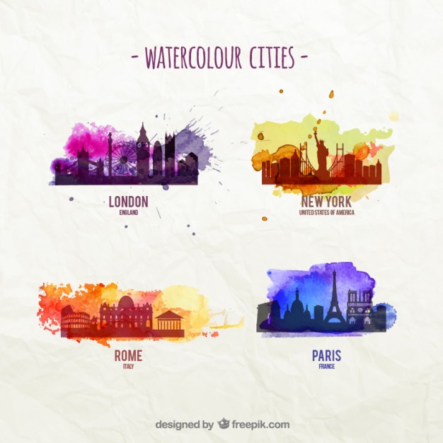 626x626 Watercolor Cities Vector Free Download - Watercolor City Skyline