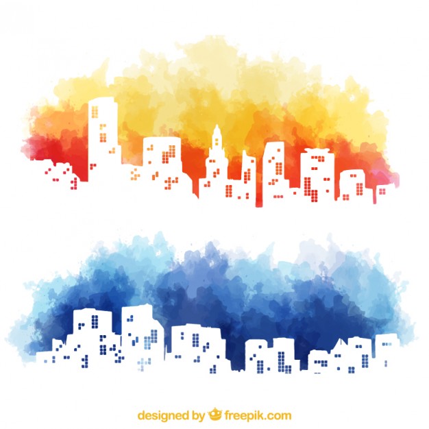 626x626 Watercolor City Skyline Vector Free Download - Watercolor City Skyline