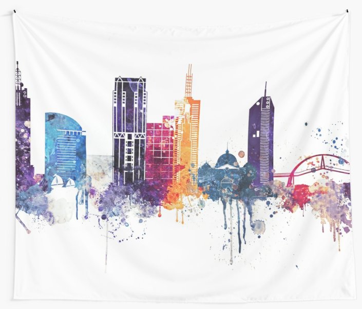 705x602 Watercolor Cityscape Of Melbourne City, Skyline Art, Australia - Watercolor City Skyline