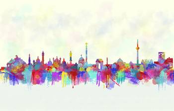 350x224 New Delhi City Skyline Watercolor By Mary Alhadif - Watercolor City Skyline