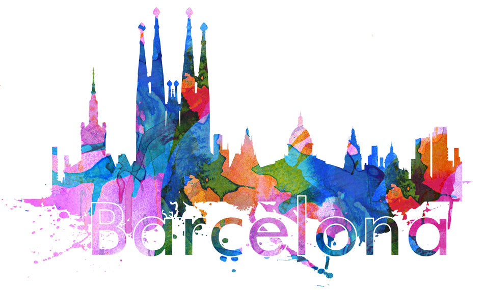 950x570 Barcelona City Skyline Watercolor Wall Art Print - Watercolor City Skyline