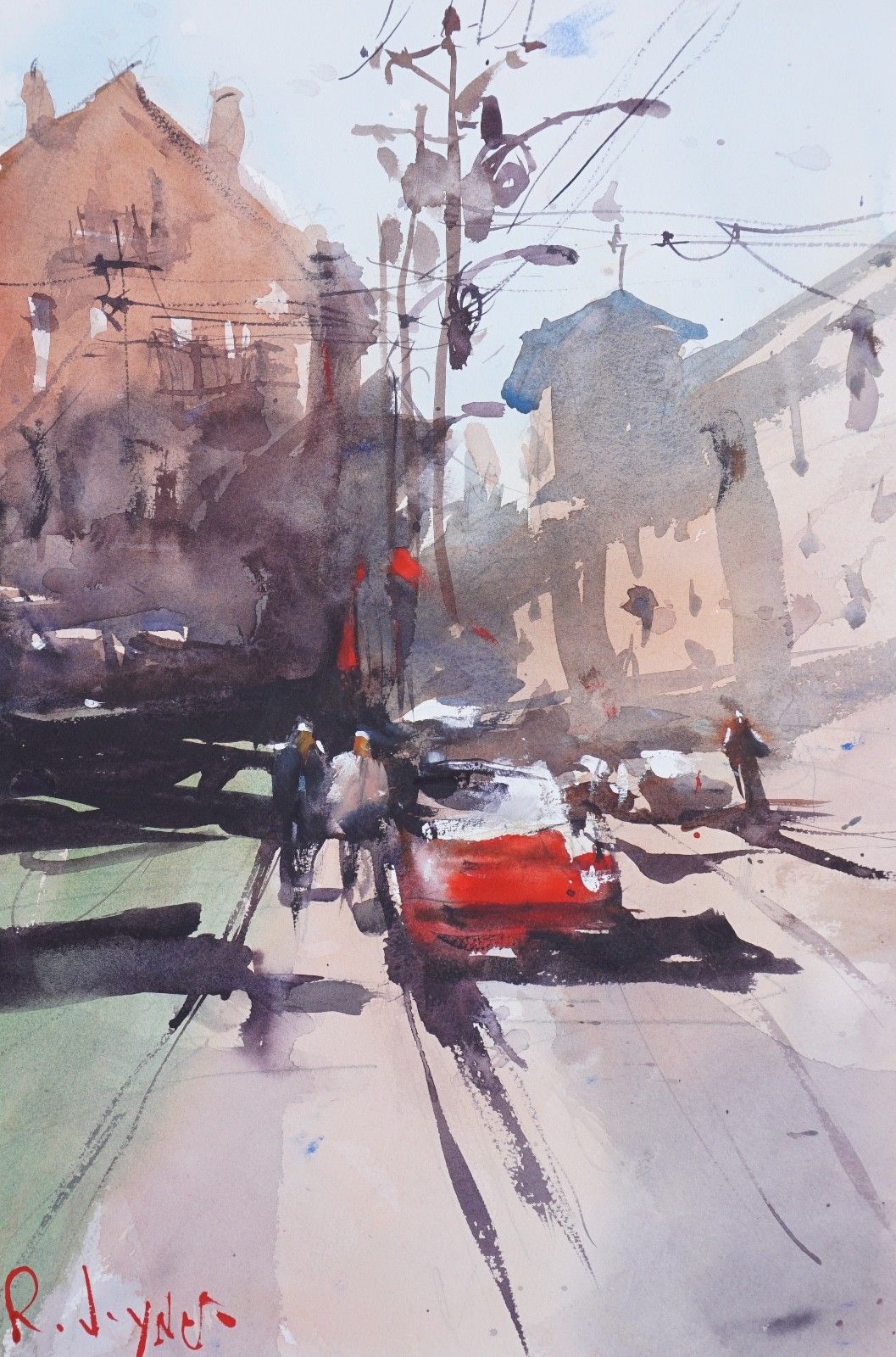 1057x1600 Original Watercolor Cityscape Painting, Urban Art, Expressive - Watercolor Cityscape