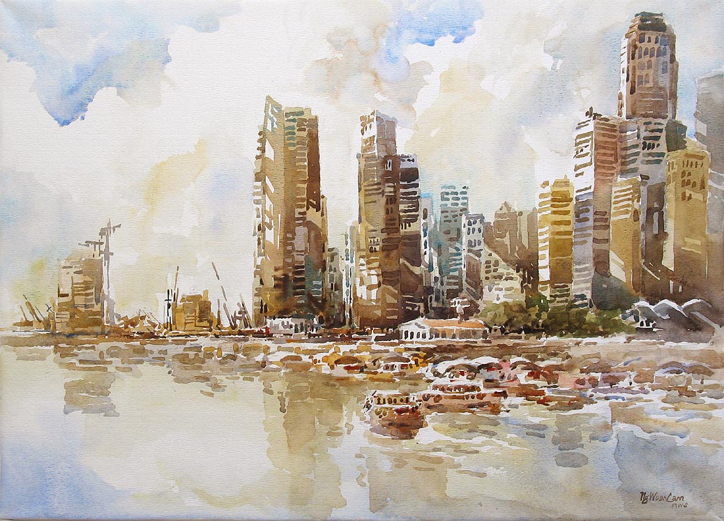1038x747 Singapore Watercolor Paintings By Ng Woon Lam Nws Aws Df - Watercolor Cityscape