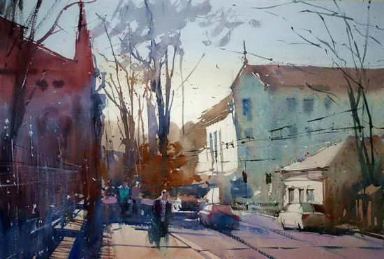 550x372 Watercolor Cityscape By Eugen Chisnicean - Watercolor Cityscape