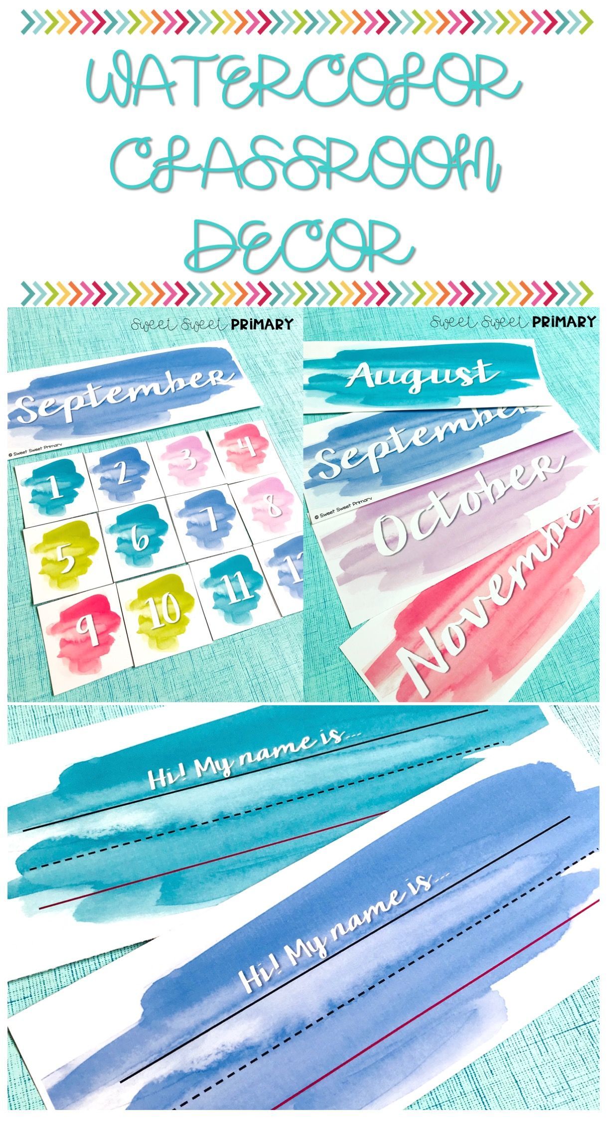 1220x2248 Watercolor Classroom Decor, Calendar, And More In 2018 Classroom - Watercolor Classroom