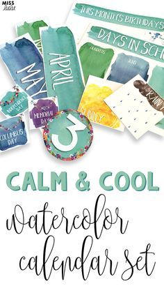 236x410 Calm Amp Cool Watercolor Classroom Calendar Set Classroom Decor - Watercolor Classroom