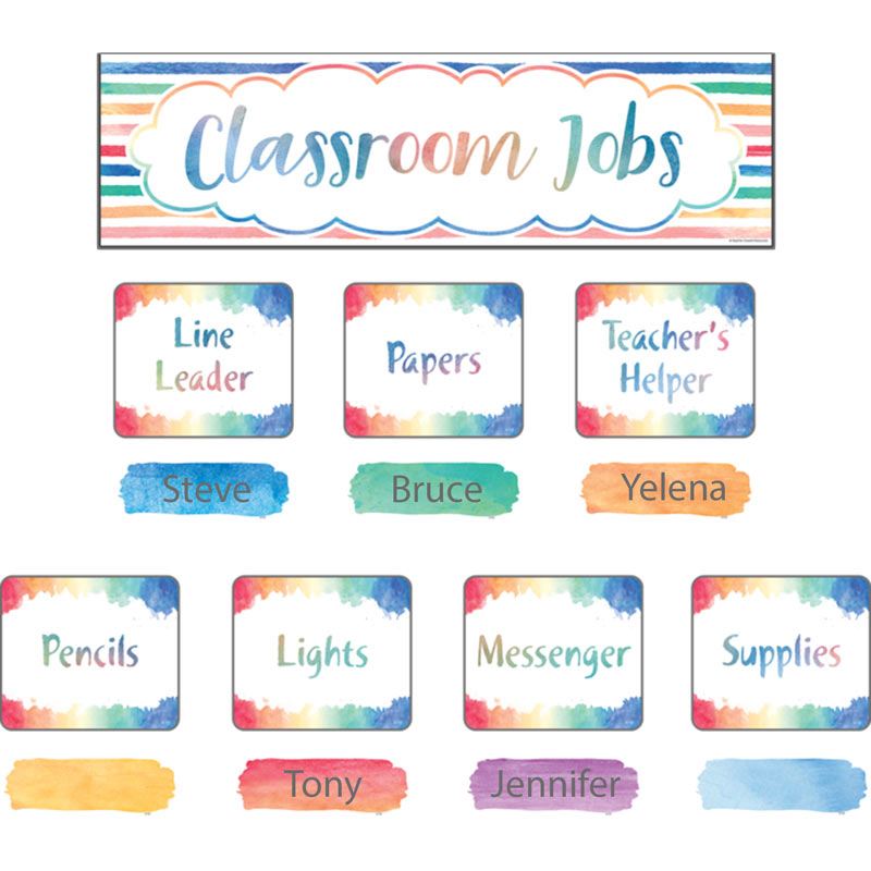 800x800 Watercolor Classroom Jobs Bulletin Board Set - Watercolor Classroom