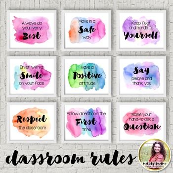 350x350 Watercolor Classroom Rules Posters Script And Print Fonts - Watercolor Classroom
