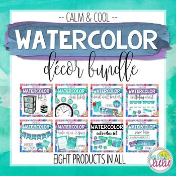350x350 Calm Amp Cool Watercolor Classroom Decor Bundle Teaching - Watercolor Classroom