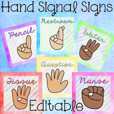 400x400 Hand Signals {Watercolor Classroom Decor} Thehappyteacher - Watercolor Classroom