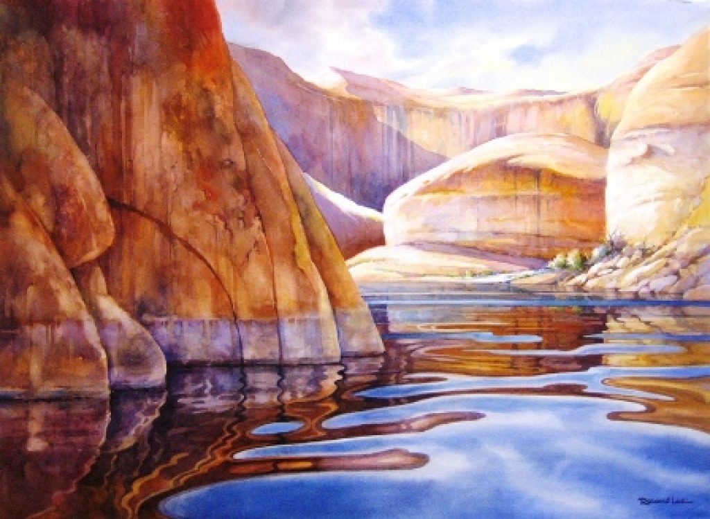 1024x749 How To Paint Texture In Rocks And Cliffs Of Lake Powell Lake - Watercolor Cliffs