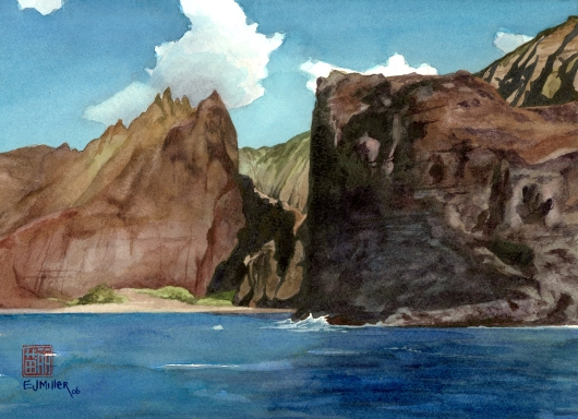 530x384 Na Pali Sea Cliff - Watercolor Cliffs