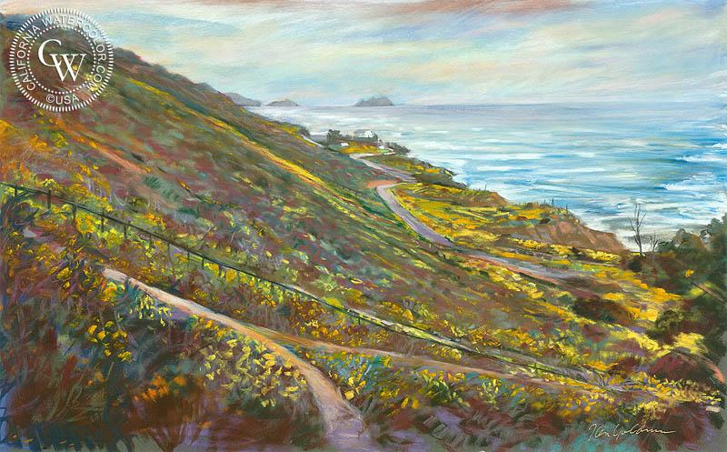 800x497 Sunset Cliffs Spring, A Watercolor Painting By California Artist - Watercolor Cliffs