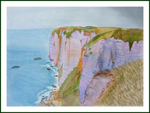 570x431 Watercolor View Of The Cliffs Of Etretat Etsy - Watercolor Cliffs