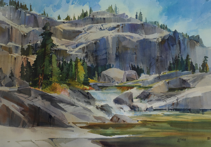 700x488 Granite Cliffs Revisited Watercolor 29.5 X 41 Petroglyphe Gallery - Watercolor Cliffs