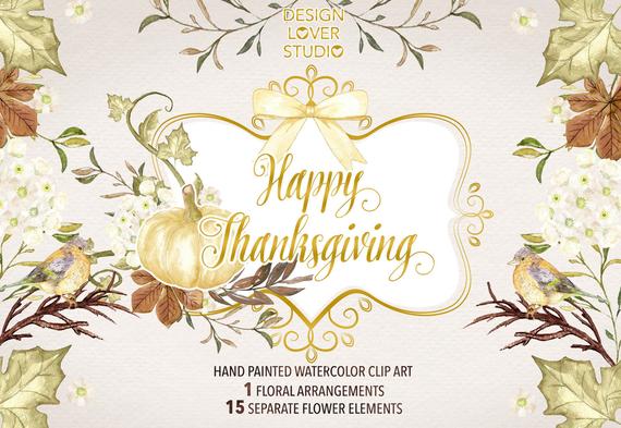 570x393 Watercolor Happy Thanksgiving 2 Clip Arts Autumn Etsy - Watercolor Clip Studio Paint
