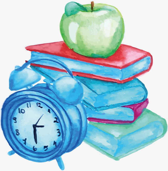 650x662 Watercolor Book Alarm Clock, Vector Png, Education, Watercolor - Watercolor Clock