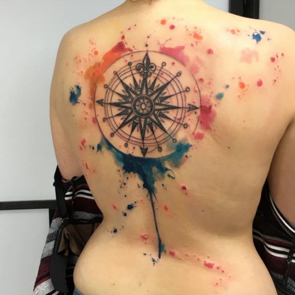 600x600 90 Artistic And Eye Catching Compass Tattoo Designs - Watercolor Clock Tattoo