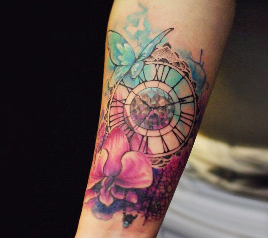 900x800 Login Tattoos Tattoo, Tatoo And Tatting - Watercolor Clock Tattoo