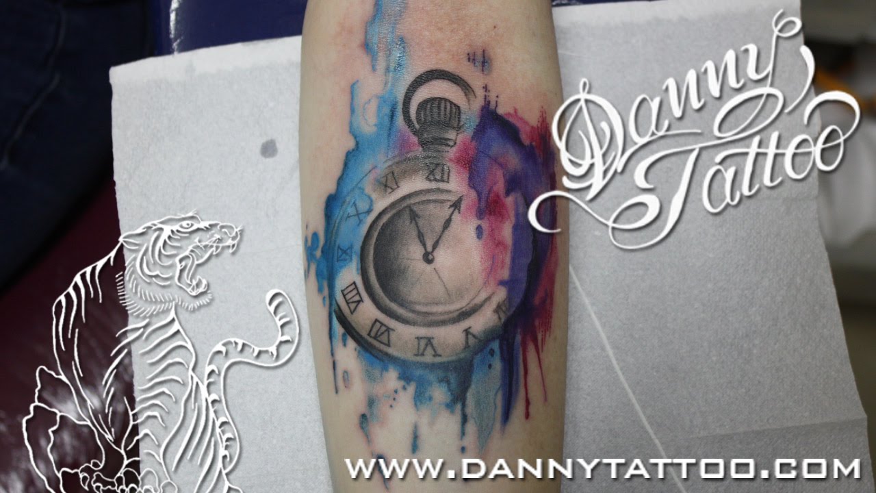 1280x720 Relogio Aquarela (Clock Watercolor Tattoo) Time Lapse - Watercolor Clock Tattoo
