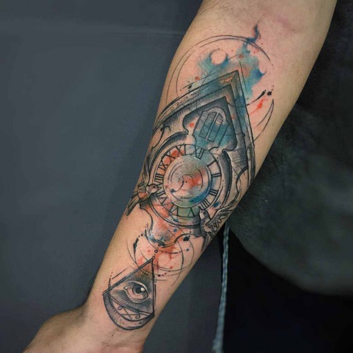 510x510 Watercolor Clock Tattoo Best Tattoo Ideas Gallery - Watercolor Clock Tattoo