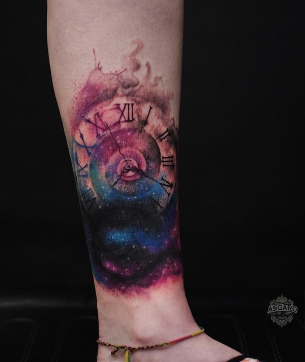 600x714 Watercolor Clock Tattoo Design - Watercolor Clock Tattoo
