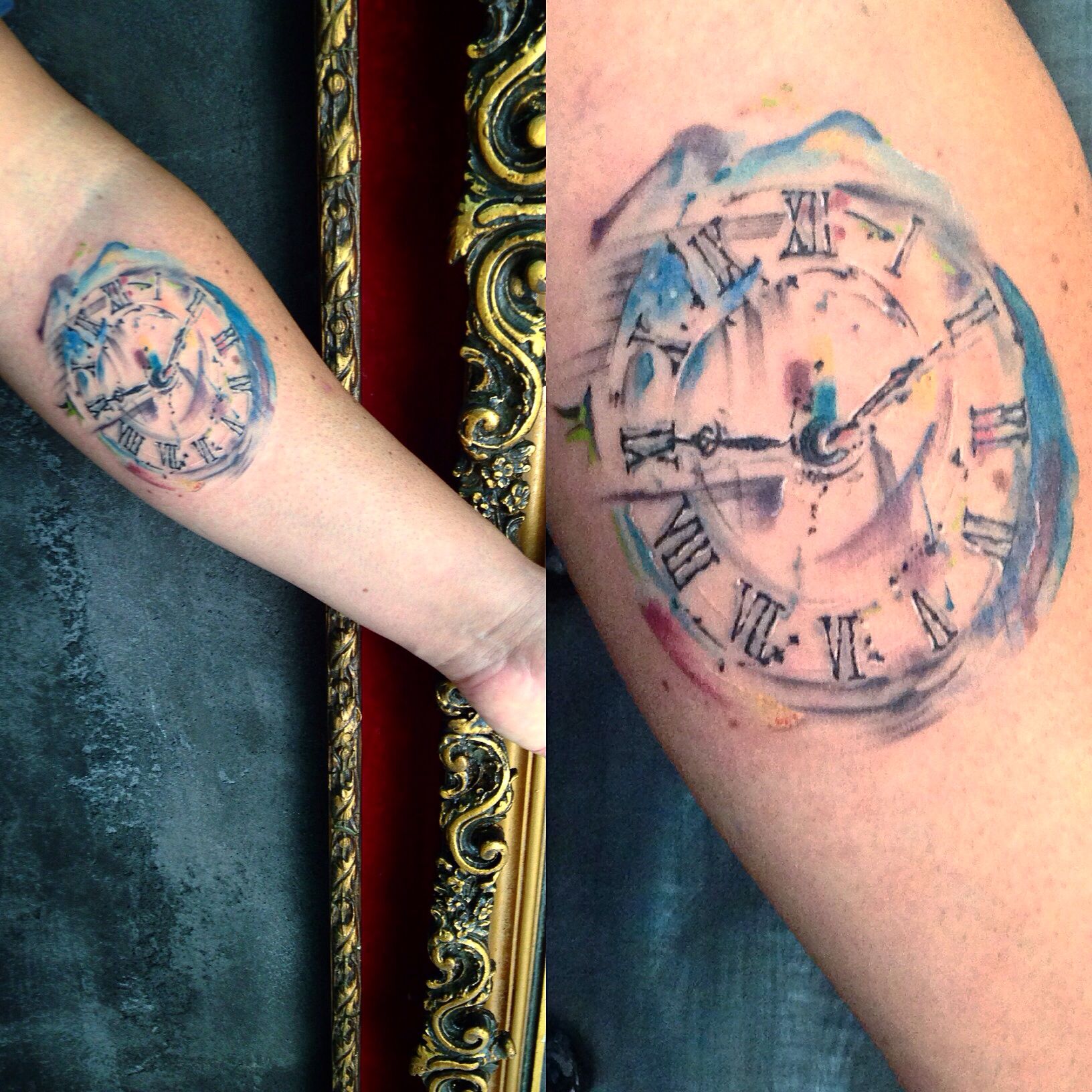1632x1632 Watercolor Tattoo Clock - Watercolor Clock Tattoo