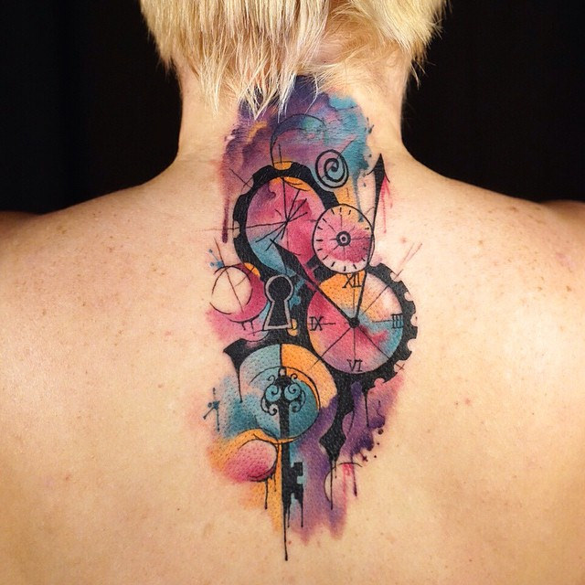 640x640 Tattoo - Watercolor Clock Tattoo