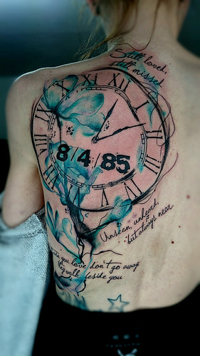 281x500 Watercolor Tattoo Flower Clock Time - Watercolor Clock Tattoo