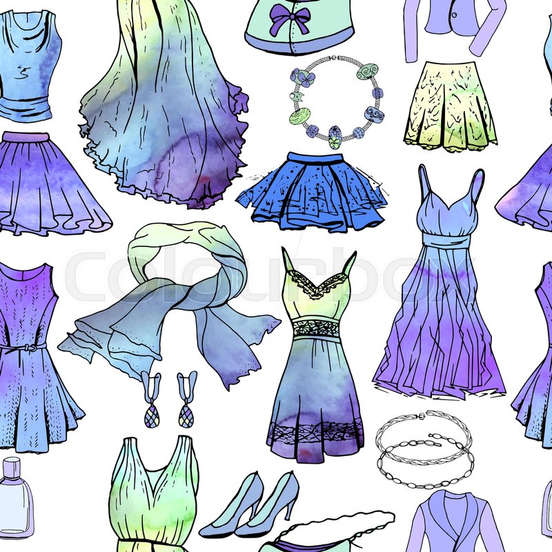800x800 Seamless Pattern With Woman Romantic Clothes, Watercolor Effect - Watercolor Clothes