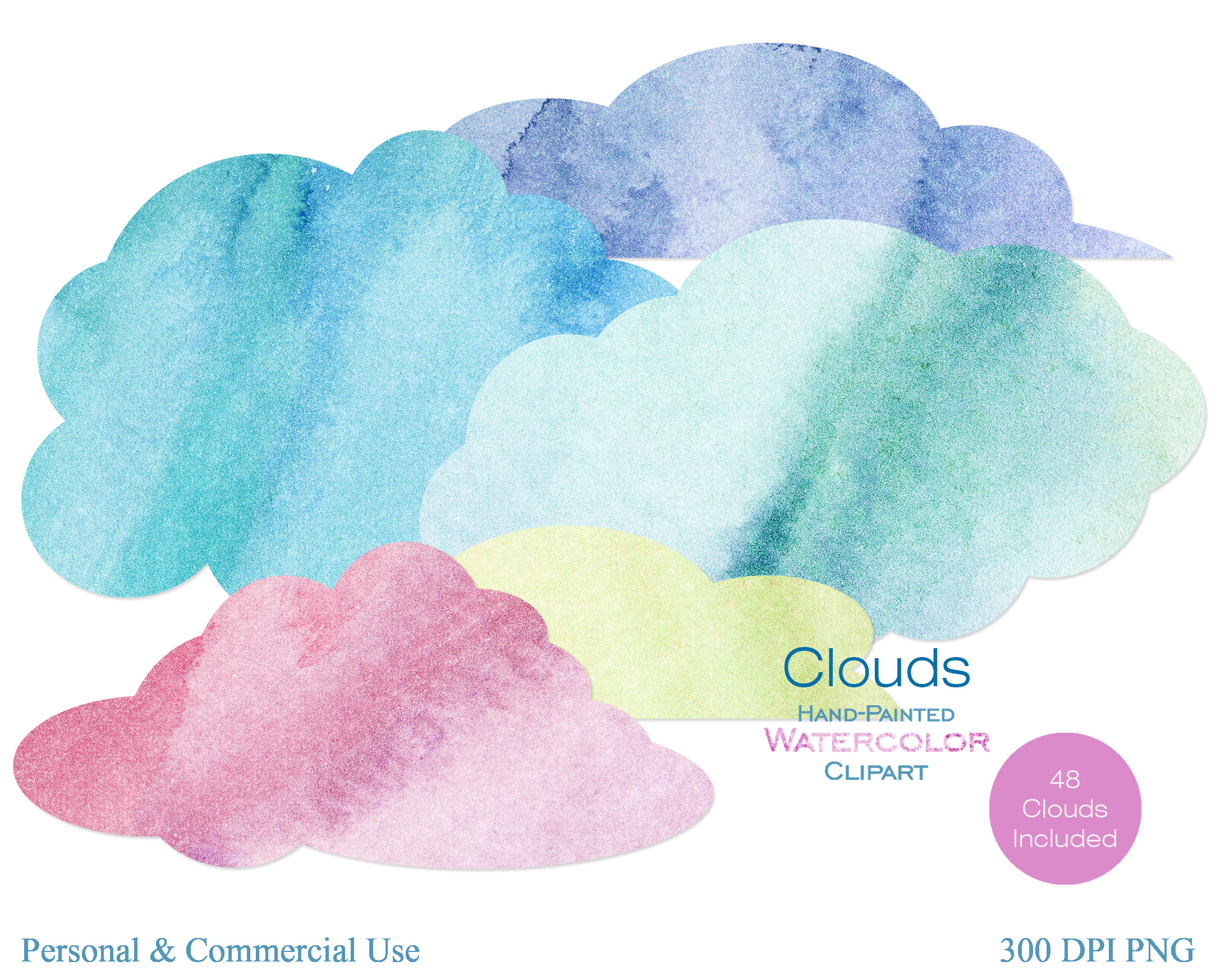2183x1748 Rainbow Watercolor Clouds Clipart Commercial Use Watercolour Sky - Watercolor Clouds
