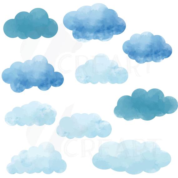 570x570 Watercolor Clouds Silhouette Pack. Eps Png Jpg Pdf Svg Etsy - Watercolor Clouds