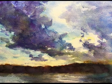 480x360 Sunset Clouds Watercolor Painting Tutorial 4k - Watercolor Clouds Techniques