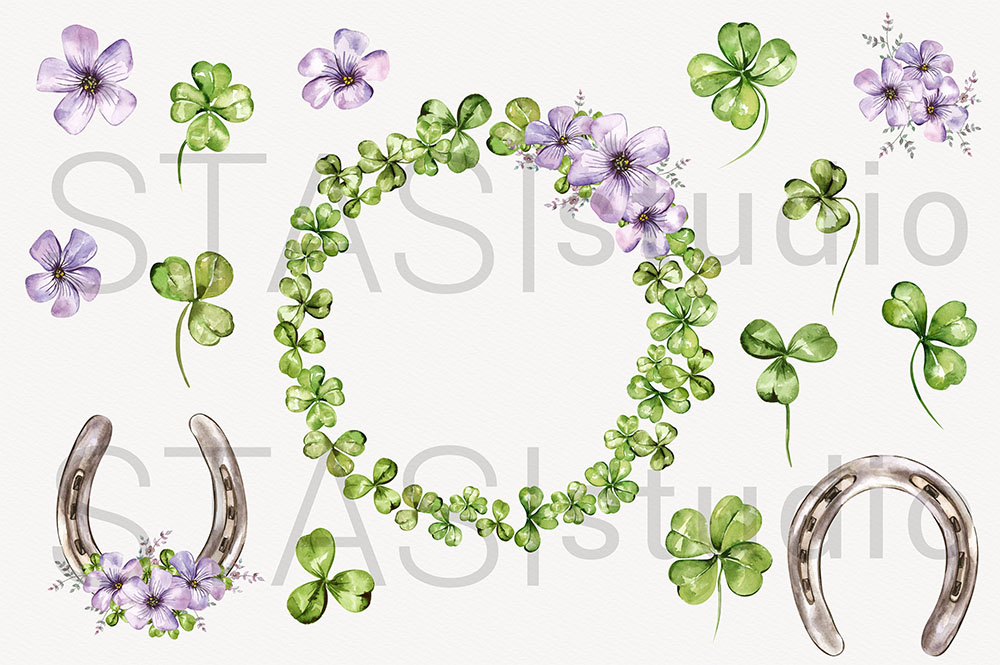 1000x665 Four Leaf Watercolor Clover Clipart - Watercolor Clover