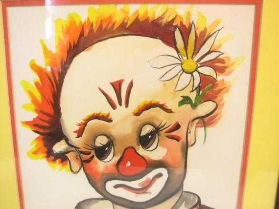 570x428 Original Thayer Clown Watercolor Painting In Frame Etsy - Watercolor Clown