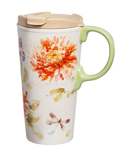 425x523 Cypress Home Watercolor Floral Ceramic Travel Coffee - Watercolor Coffee Cup