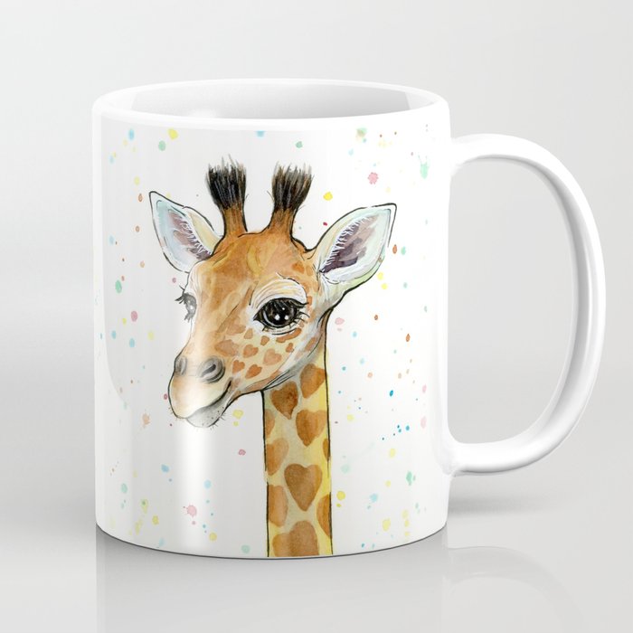 700x700 Giraffe Baby Animal With Hearts Watercolor Coffee Mug By Olechka - Watercolor Coffee Mug