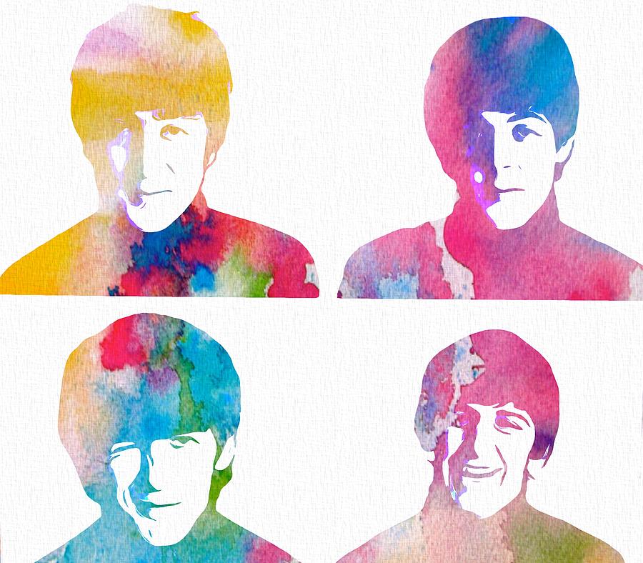 900x788 The Beatles Watercolor Collage Digital Art By Dan Sproul - Watercolor Collage
